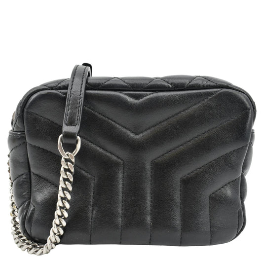 YVES SAINT LAURENT Y Mini Quilted Calfskin Leather Camera Bag Black