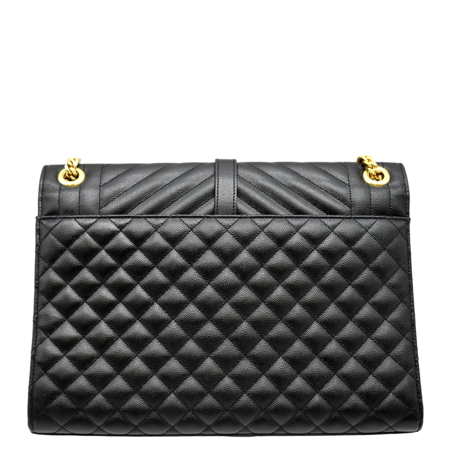 YVES SAINT LAURENT Large Envelope Calfskin Leather Chain Shoulder Bag Black