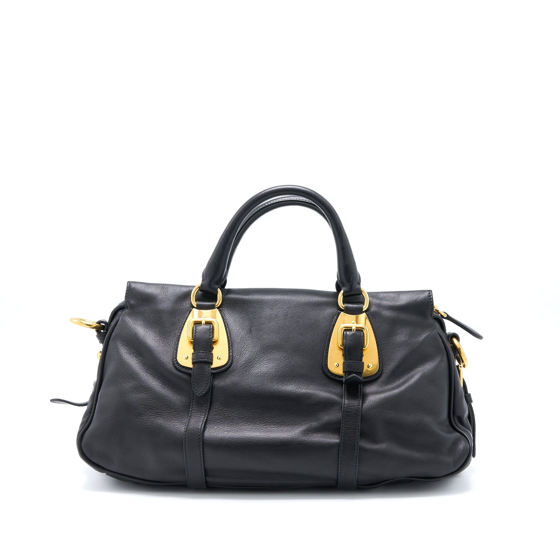 Prada Bauletto Tote Purse Soft Calfskin Black