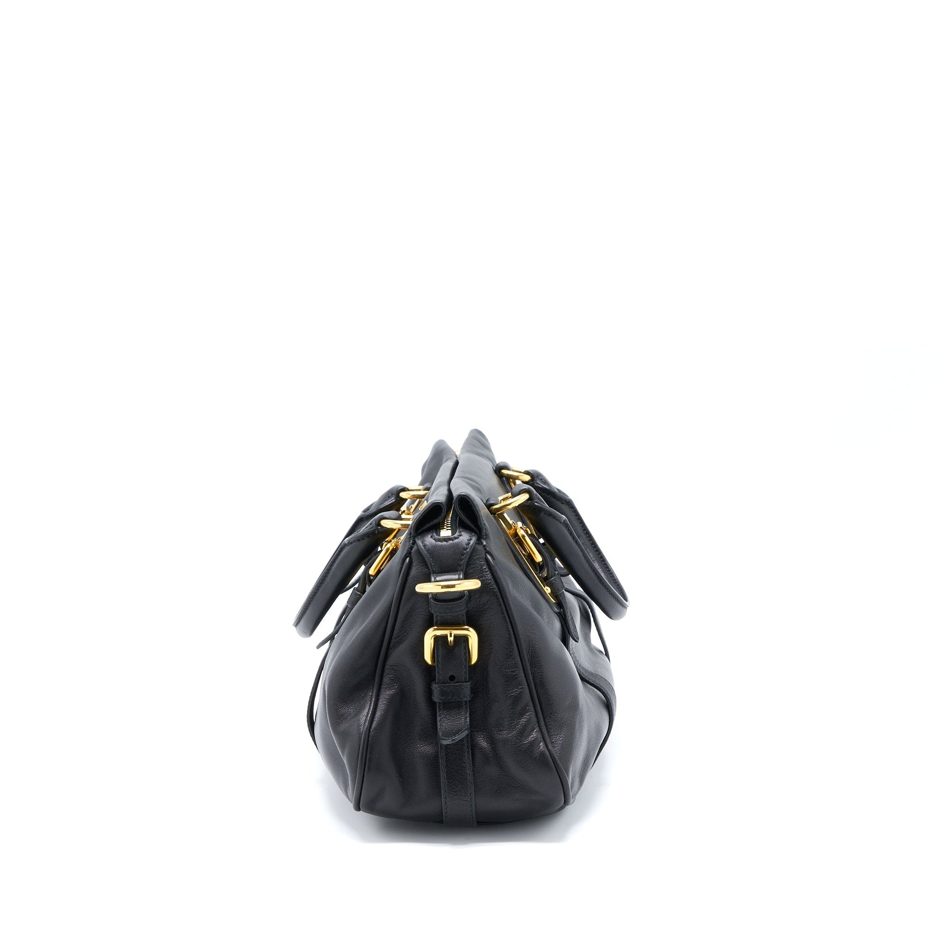 Prada Bauletto Tote Purse Soft Calfskin Black
