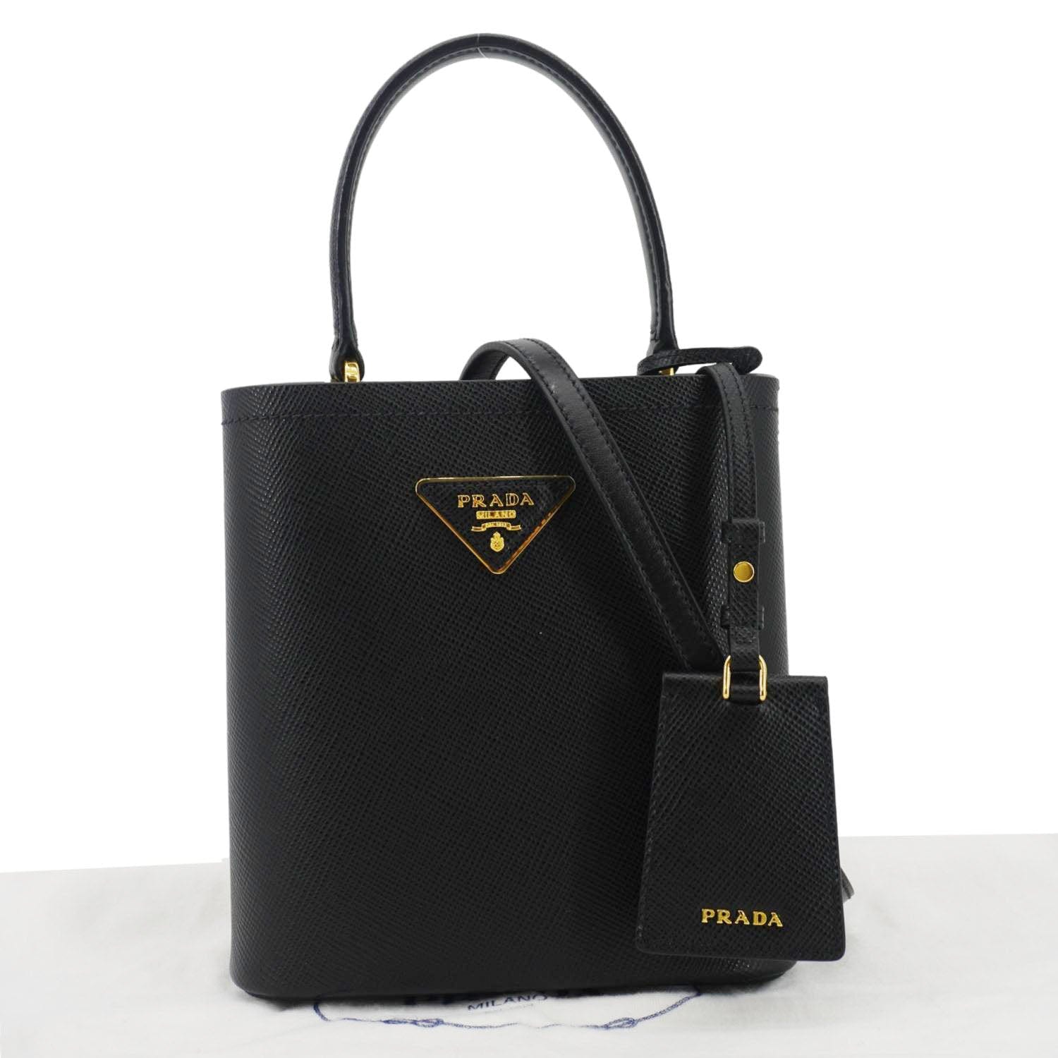 PRADA Pannier Saffiano Leather Bucket Bag Black
