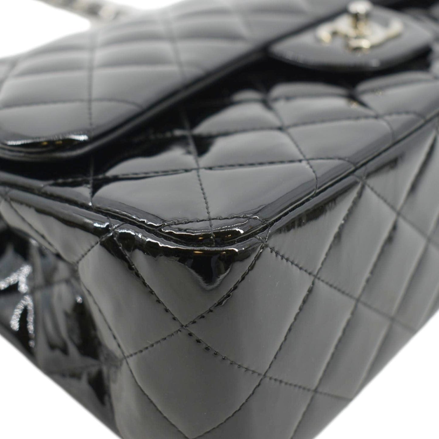 CHANEL Classic Medium Double Flap Patent Leather Shoulder Bag Black