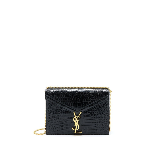 Saint Laurent Cassandra Chain Purse Crocodile-Embossed Leather Black