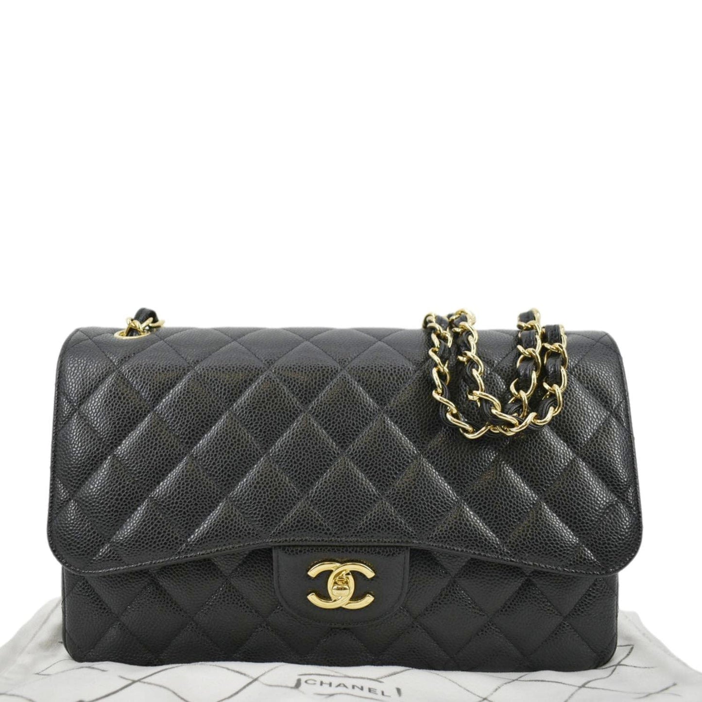 Chanel Classic Jumbo Double Flap Quilted Caviar Leather Crossbody Bag Black