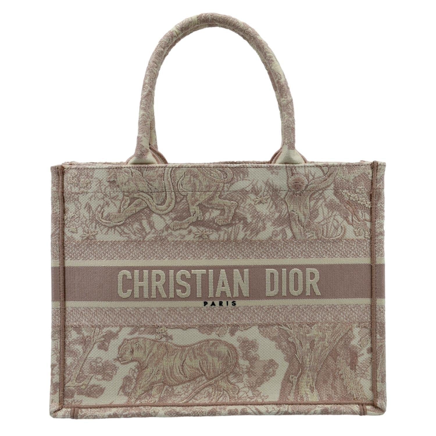CHRISTIAN DIOR Book Toile de Jouy Motif Embroidery Canvas Tote Bag Pink