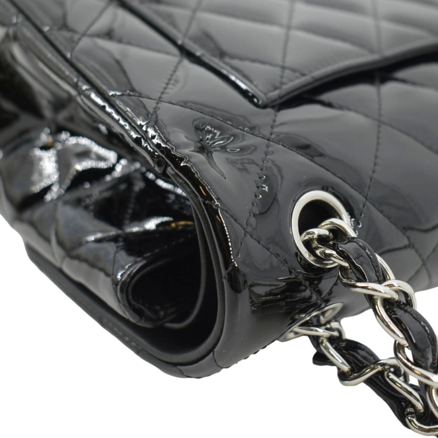 CHANEL Classic Medium Double Flap Patent Leather Shoulder Bag Black