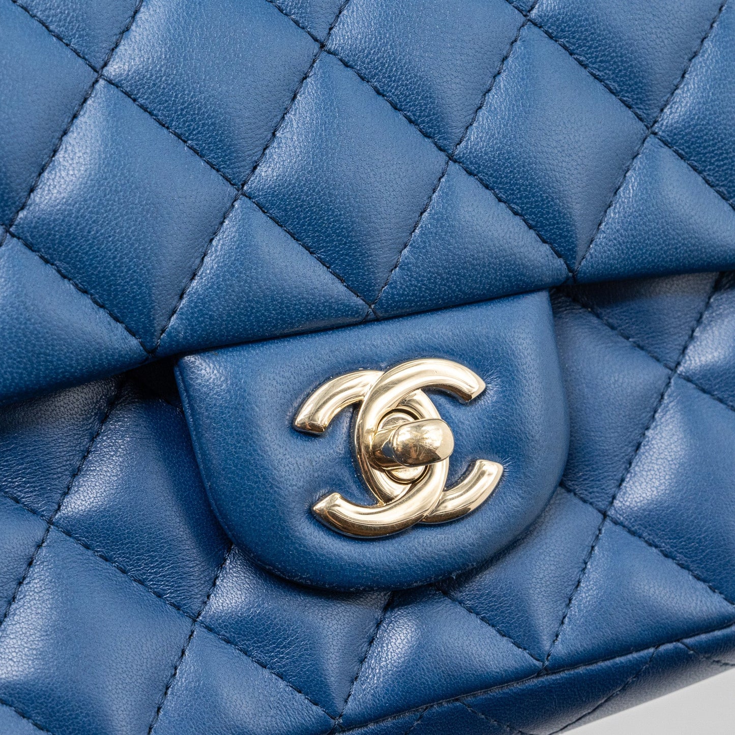 Chanel mini rectangular flap bag lambskin Blue L