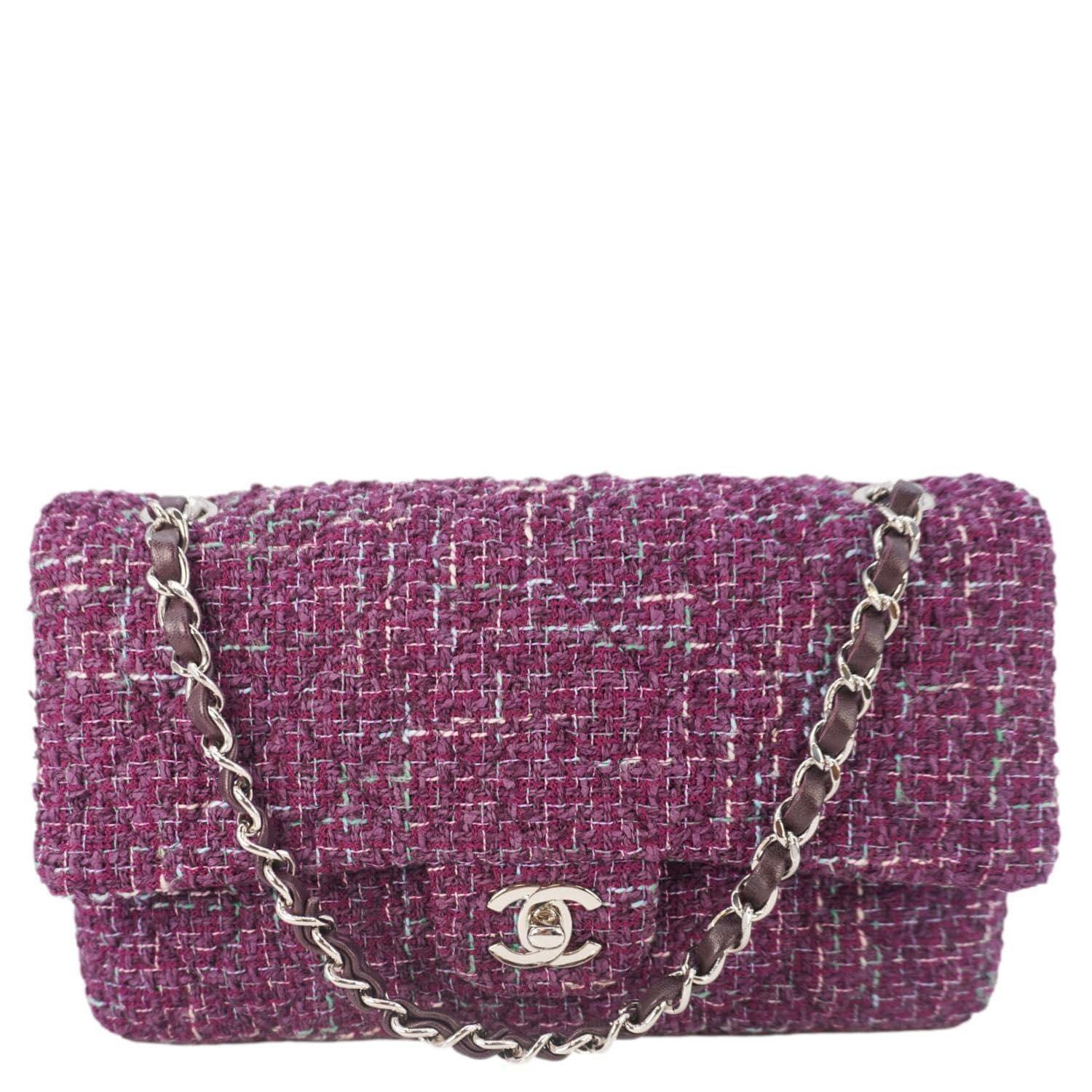 Chanel Classic Double Flap Tweed Medium Shoulder Bag Purple