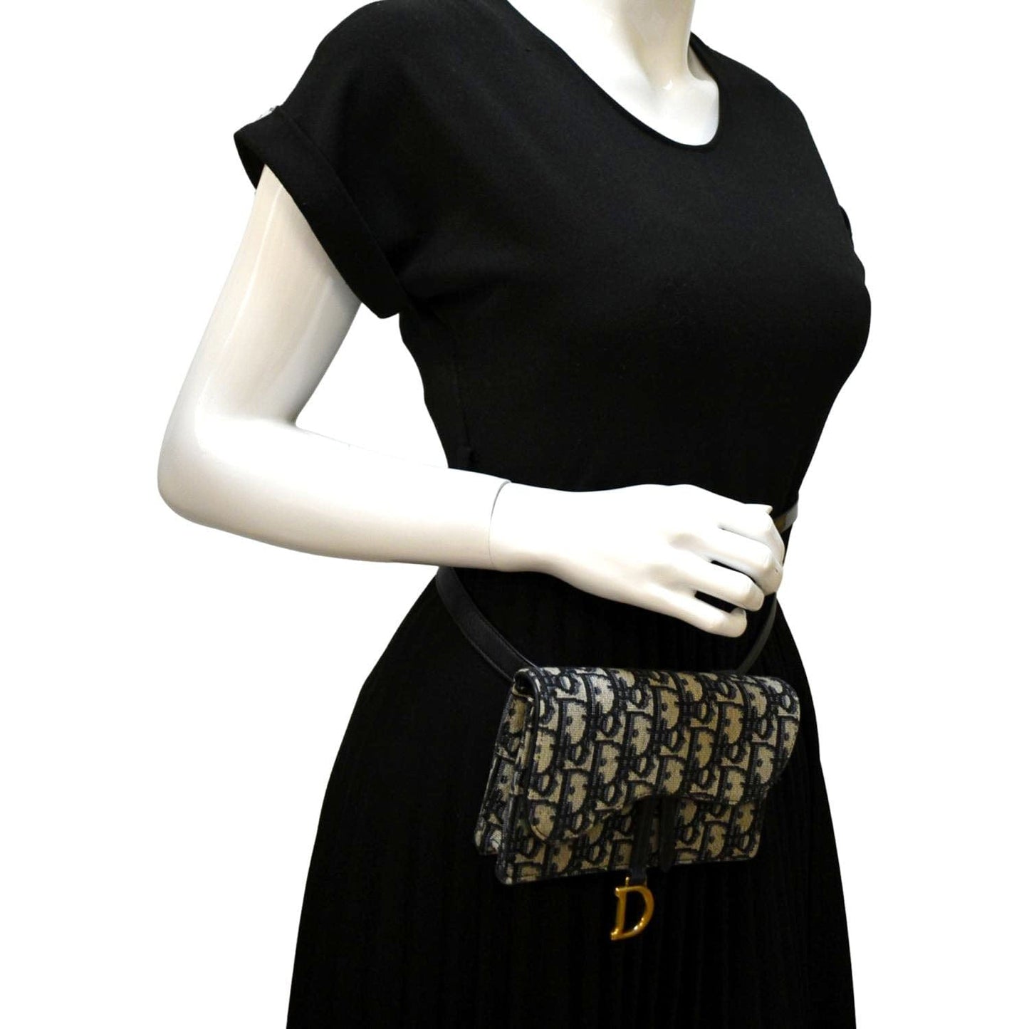 CHRISTIAN DIOR Saddle Oblique Canvas Belt Bag Navy Blue