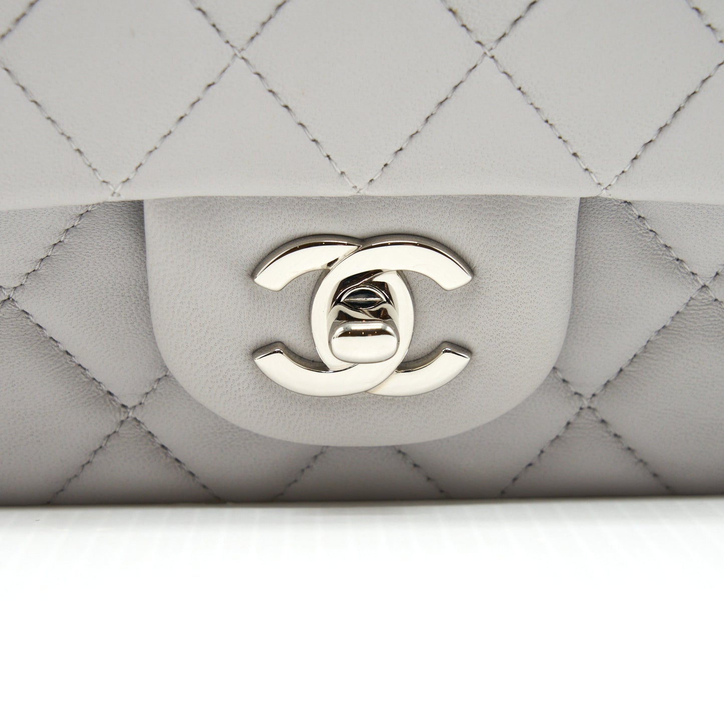 Chanel Mini Rectangular Flap Bag Lambskin Light Grey