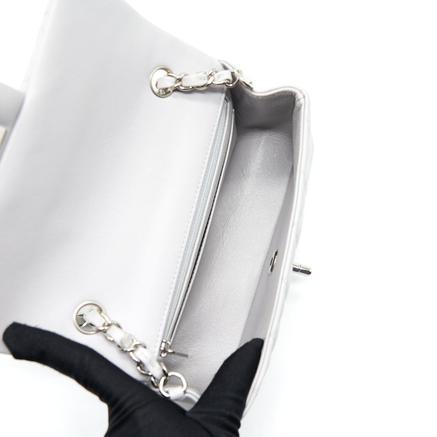 Chanel Mini Rectangular Flap Bag Lambskin Light Grey