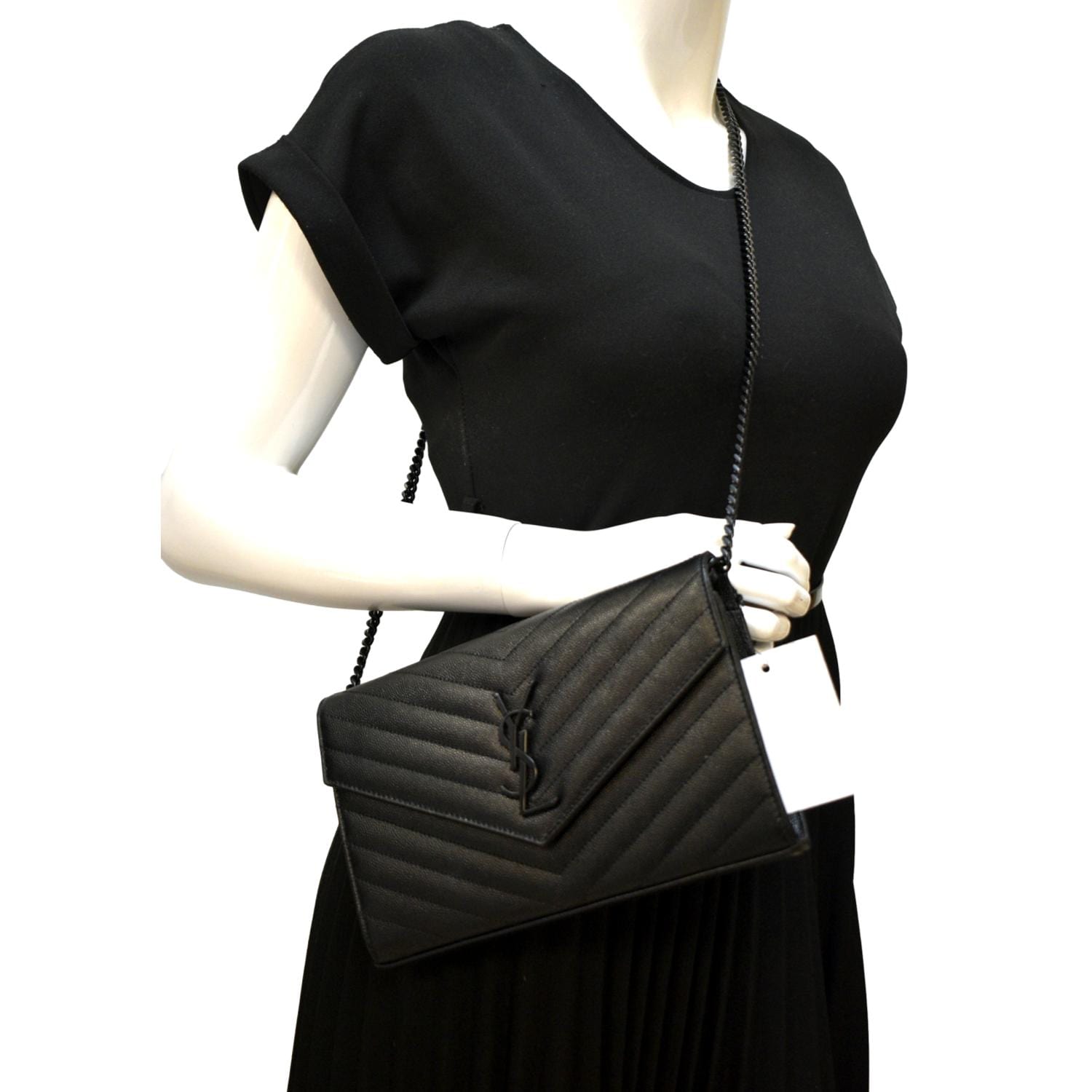 YVES SAINT LAURENT Cassandre Matelasse Chain Wallet Crossbody Bag Black