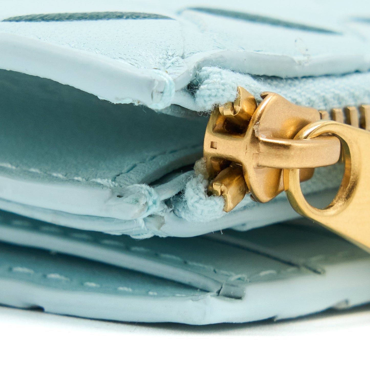 Bottega Veneta Bi-Fold Zip Wallet Lambskin Light Blue