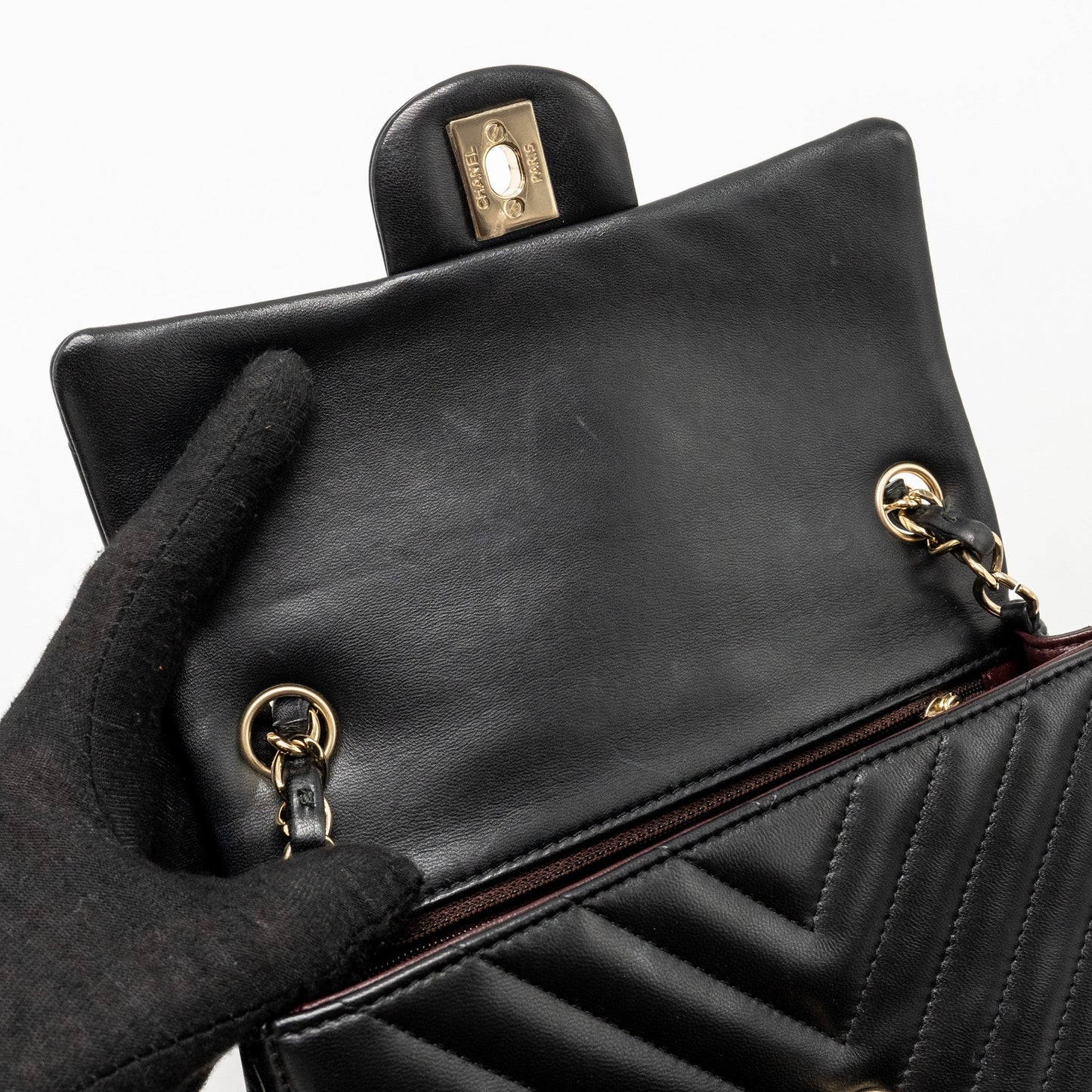 Chanel Mini Rectangular Flap Bag Chevron Lambskin Black L