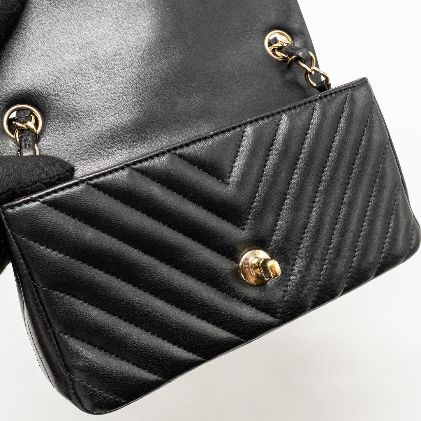 Chanel Mini Rectangular Flap Bag Chevron Lambskin Black L