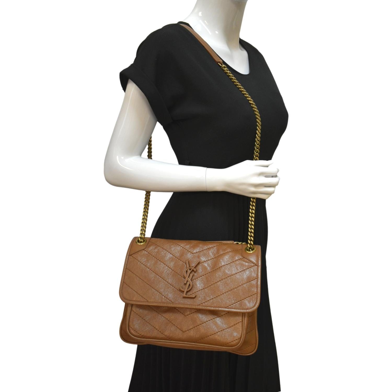 YVES SAINT LAURENT Niki Medium Leather Crossbody Bag Dark Brown