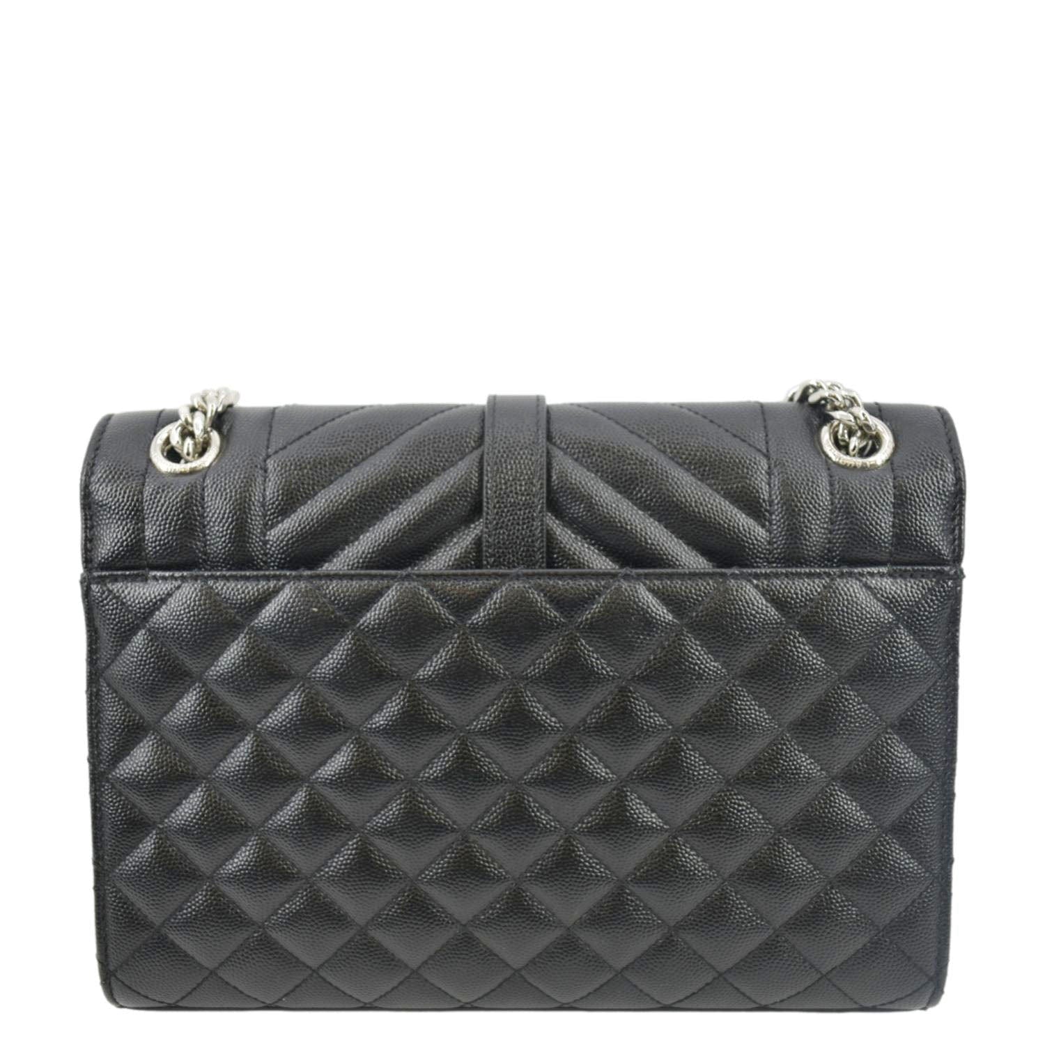 YVES SAINT LAURENT Envelope Medium Matelassé Leather Crossbody Chain Bag Black