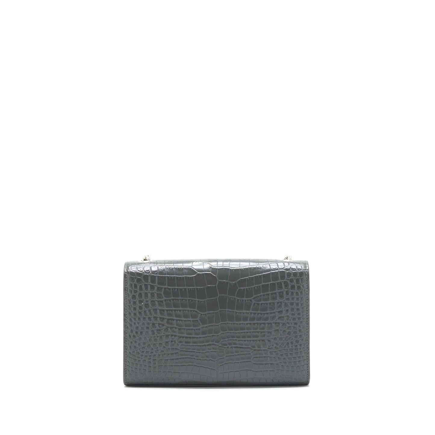 Saint Laurent Kate Tassel Crocodile-Embossed Calfskin Grey