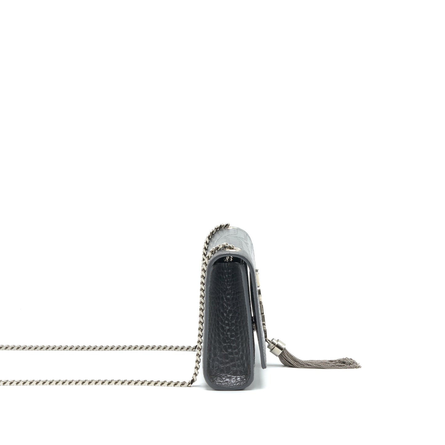 Saint Laurent Kate Tassel Crocodile-Embossed Calfskin Grey