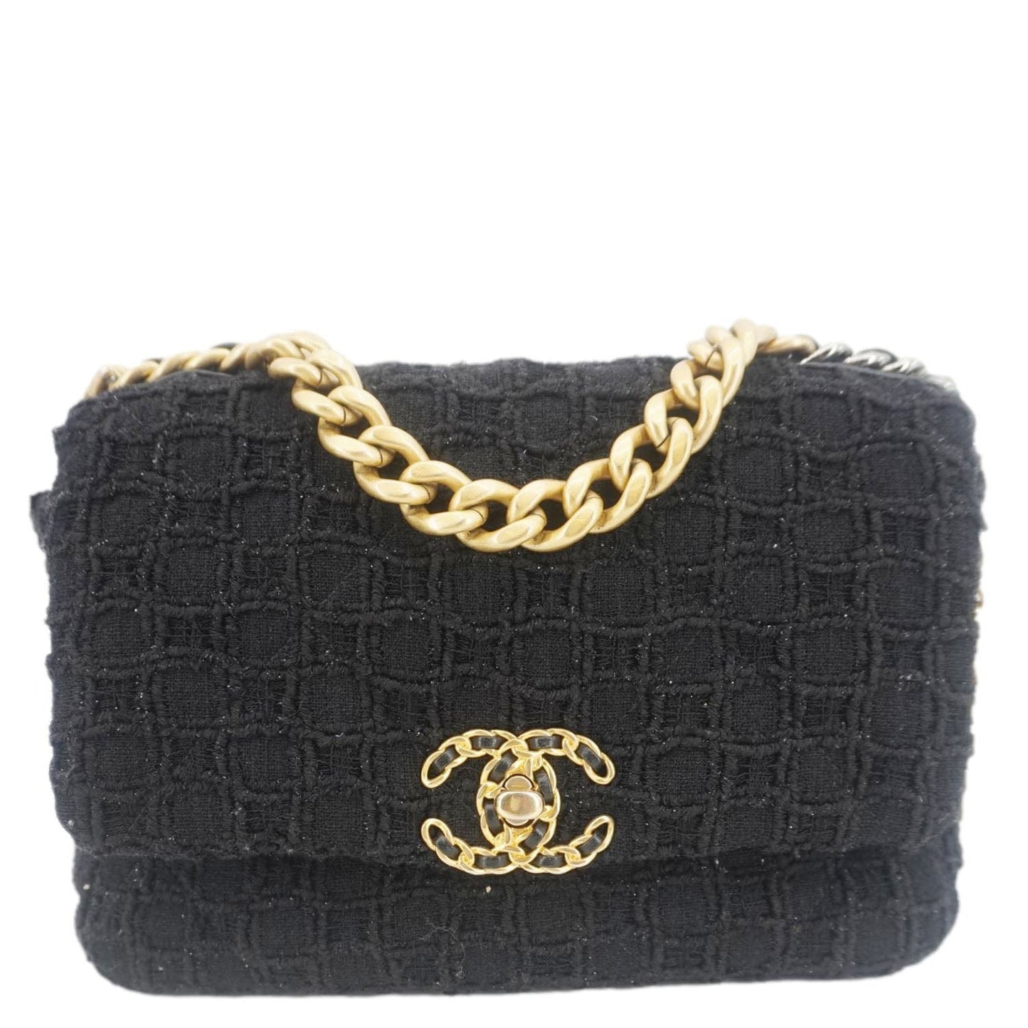 Chanel 19 Flap Medium Tweed Shoulder Bag Black