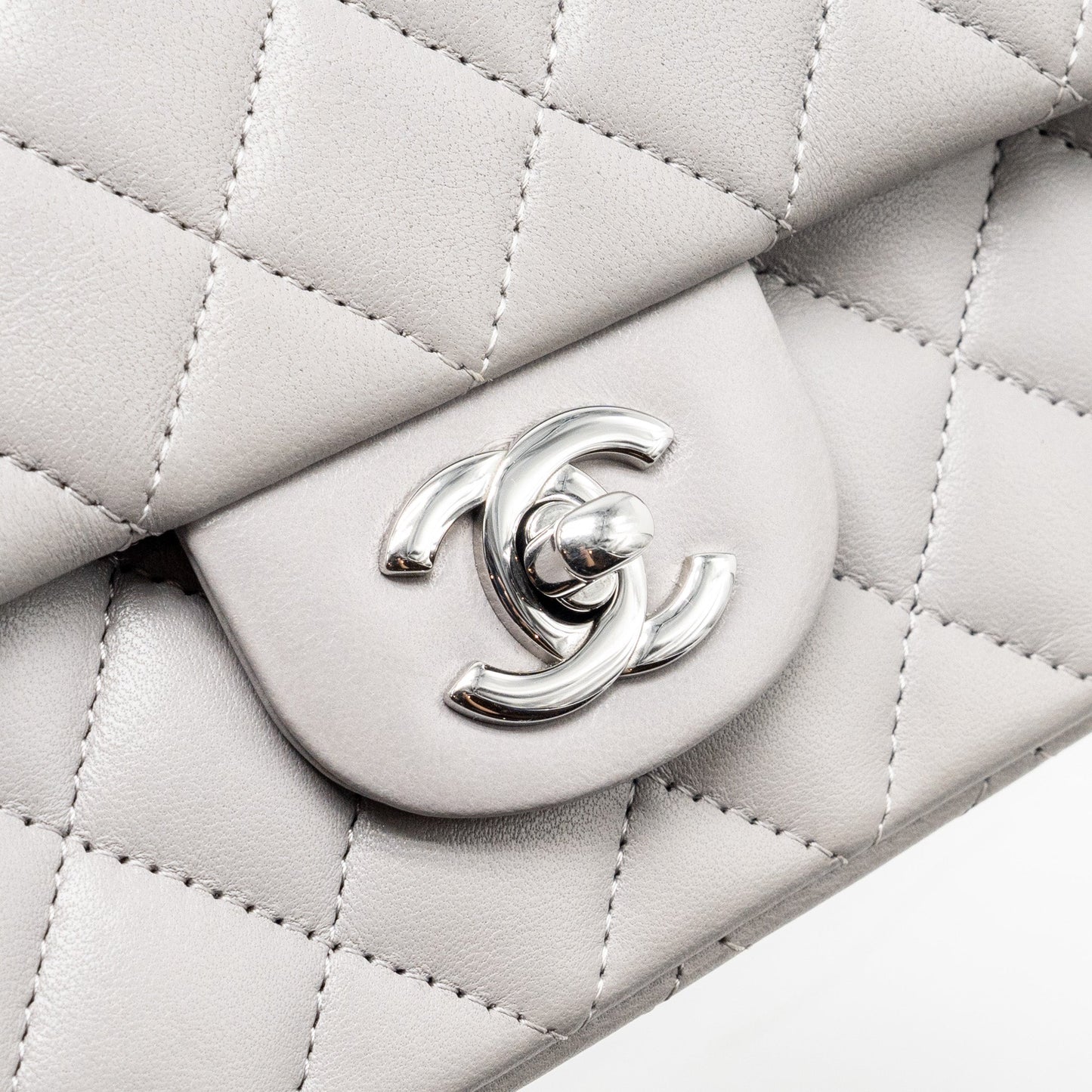 Chanel Mini Rectangular Flap Bag Lambskin Light Grey (Microchip)
