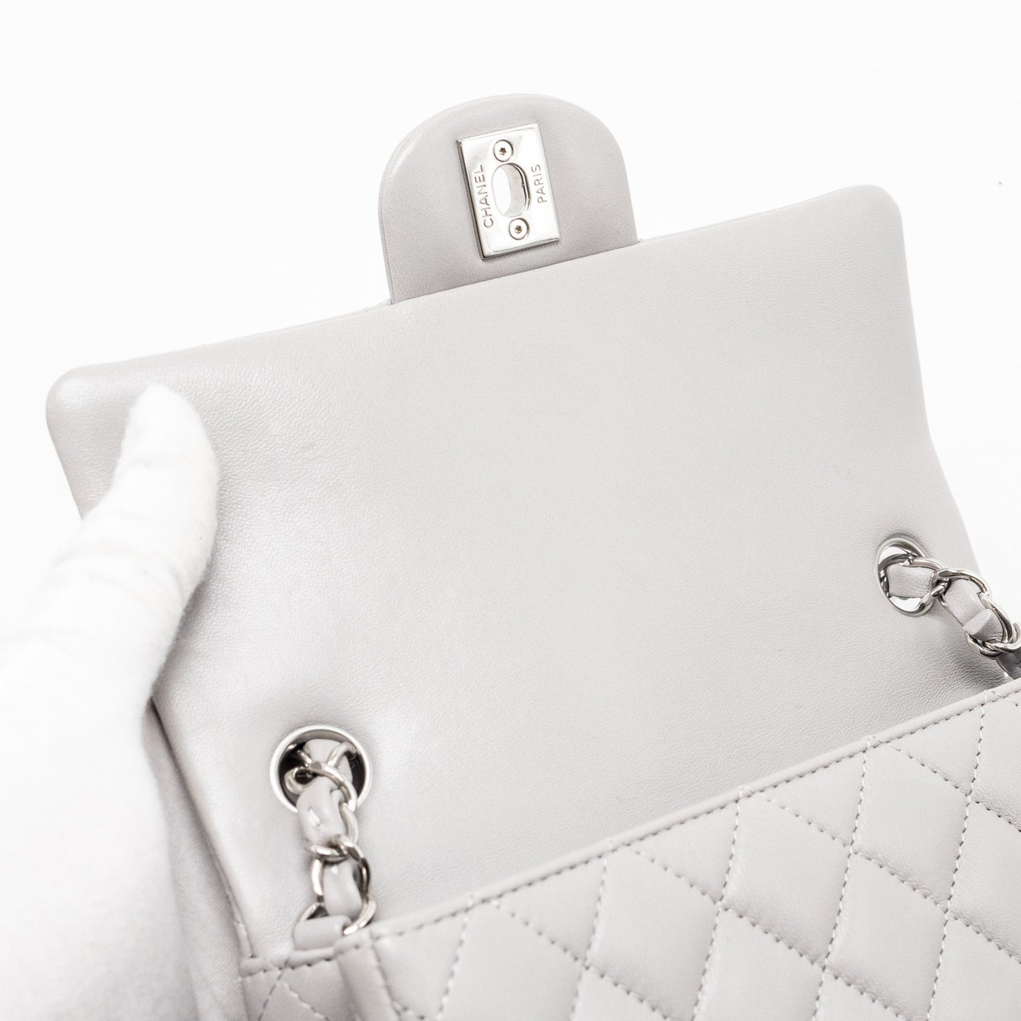 Chanel Mini Rectangular Flap Bag Lambskin Light Grey (Microchip)