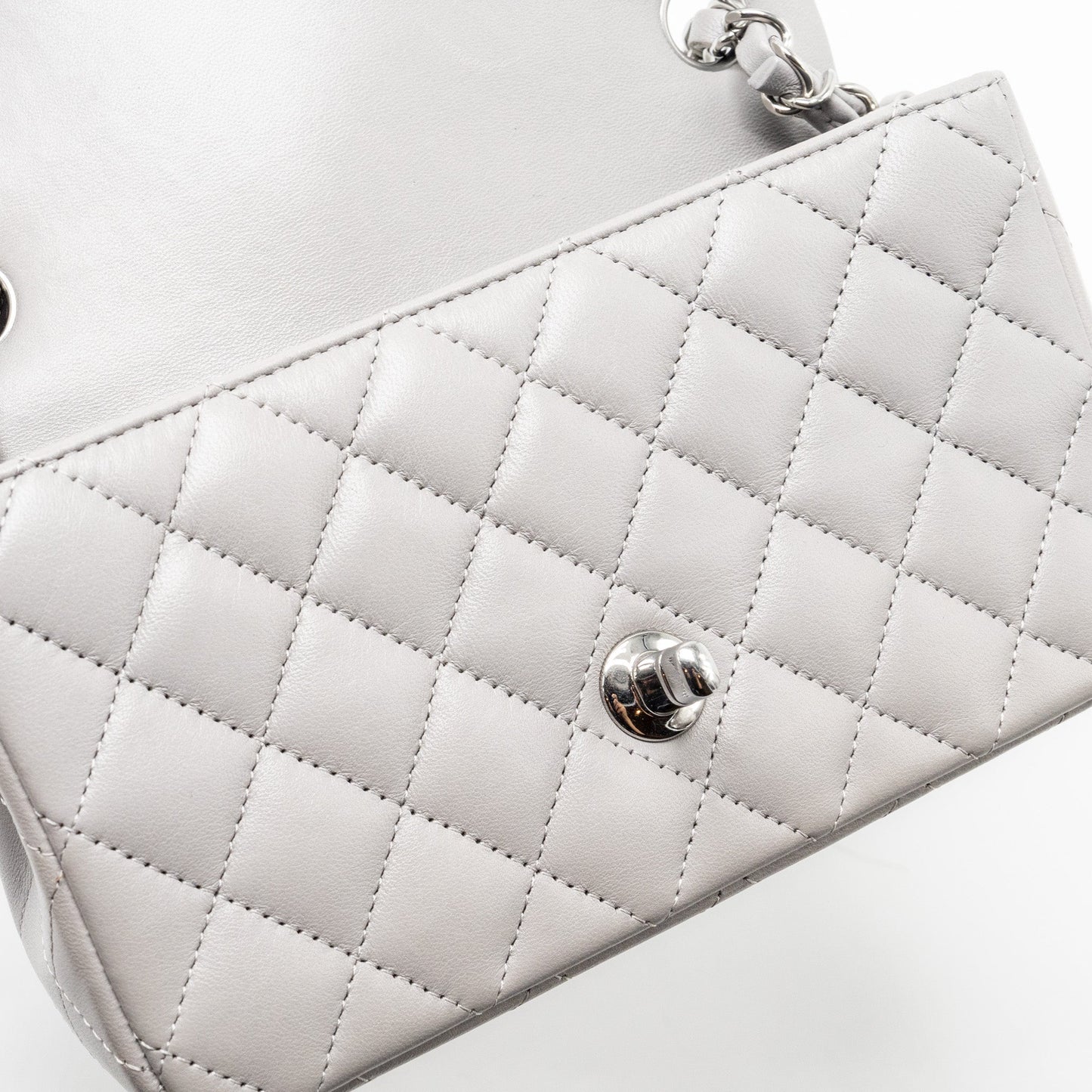 Chanel Mini Rectangular Flap Bag Lambskin Light Grey (Microchip)