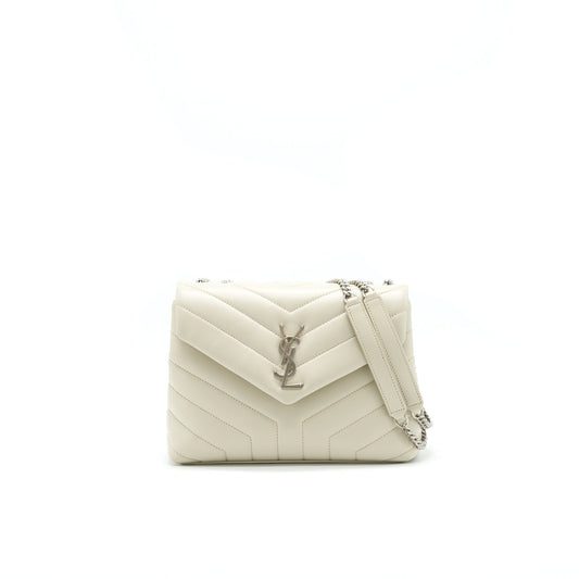 SAINT LAURENT Lou Lou Small Quilted Y Leather Mini Purse In White