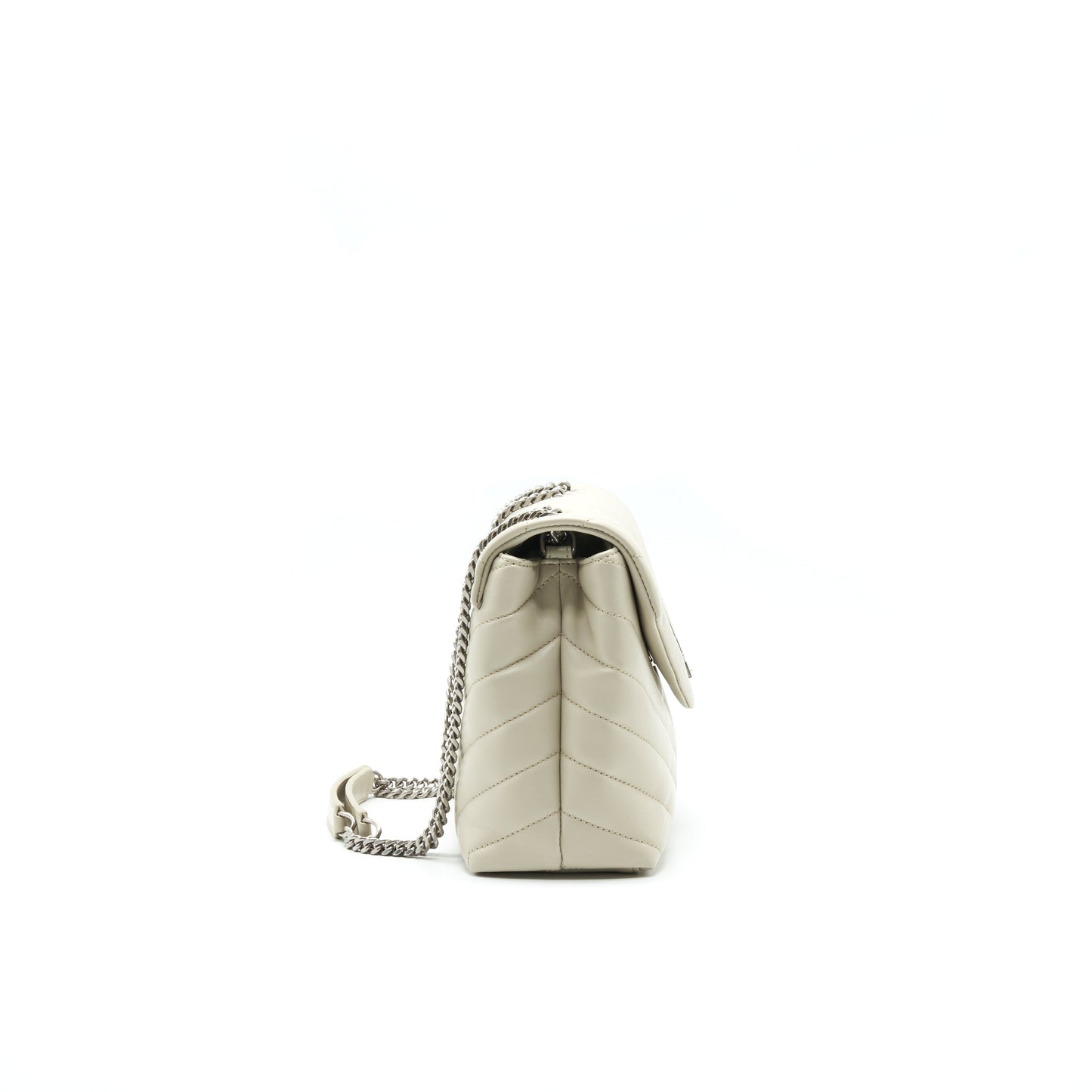 SAINT LAURENT Lou Lou Small Quilted Y Leather Mini Purse In White