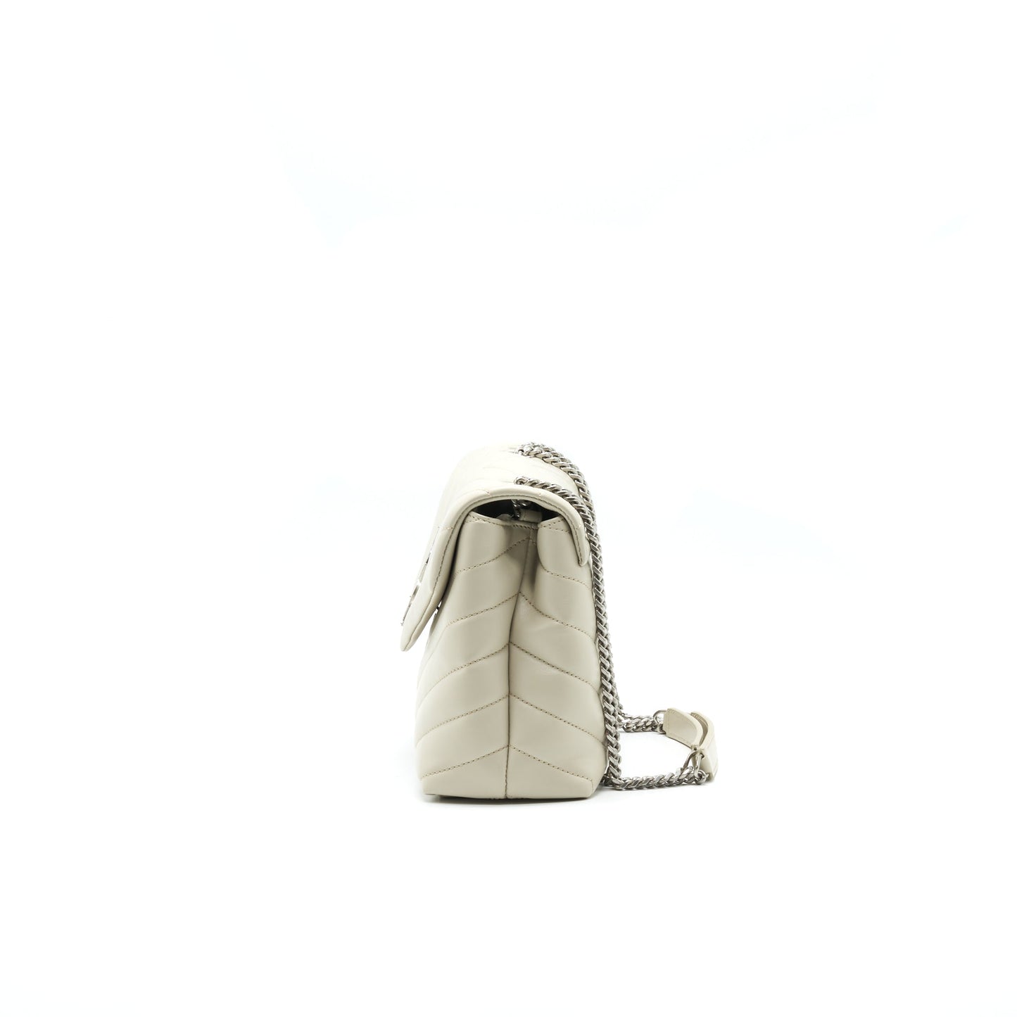 SAINT LAURENT Lou Lou Small Quilted Y Leather Mini Purse In White