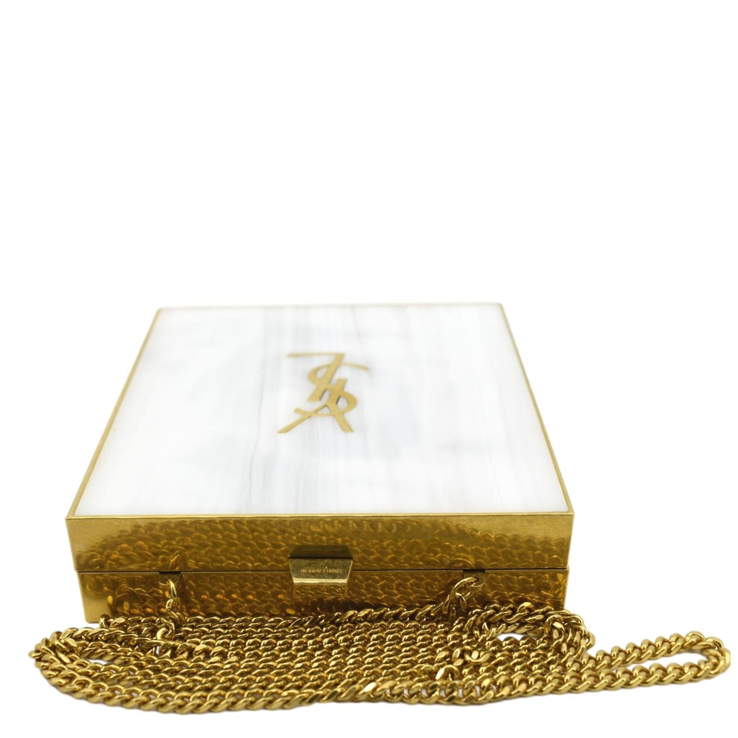 YVES SAINT LAURENT Tuxedo Box Plexiglass Metal Crossbody Bag Blanc Grise