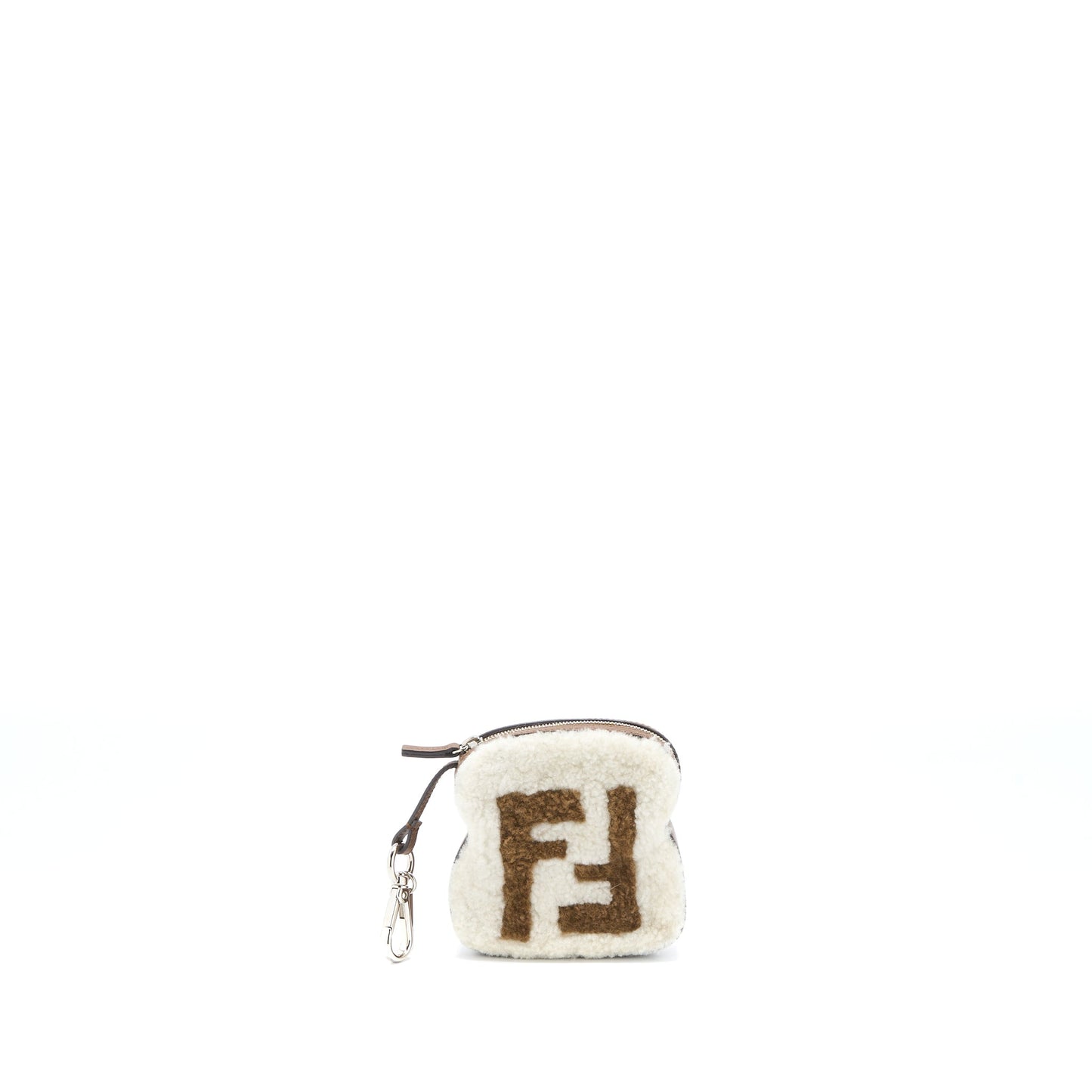 Fendi Zippy Colin Purse Purse Charm Shearling White/Brown