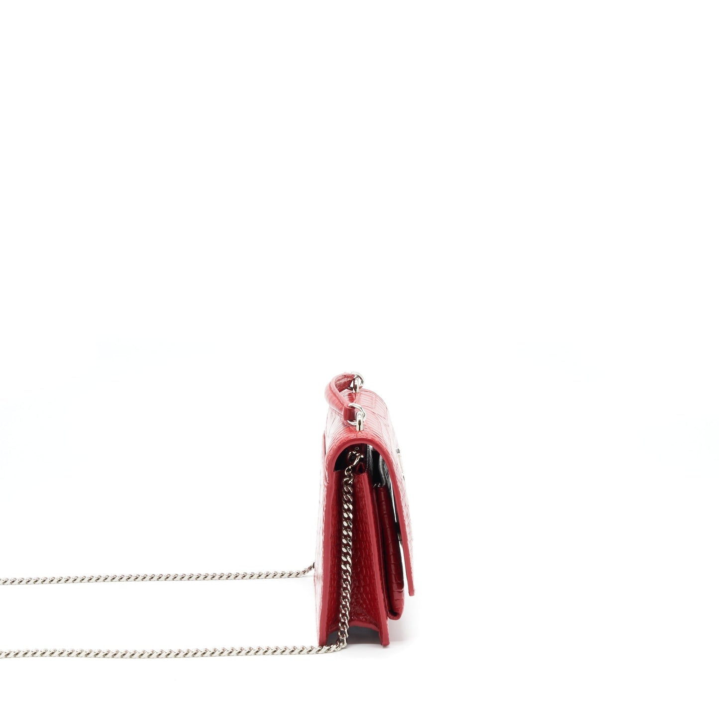 Saint Laurent/ Mini Sunset Crocodile Embossed Red