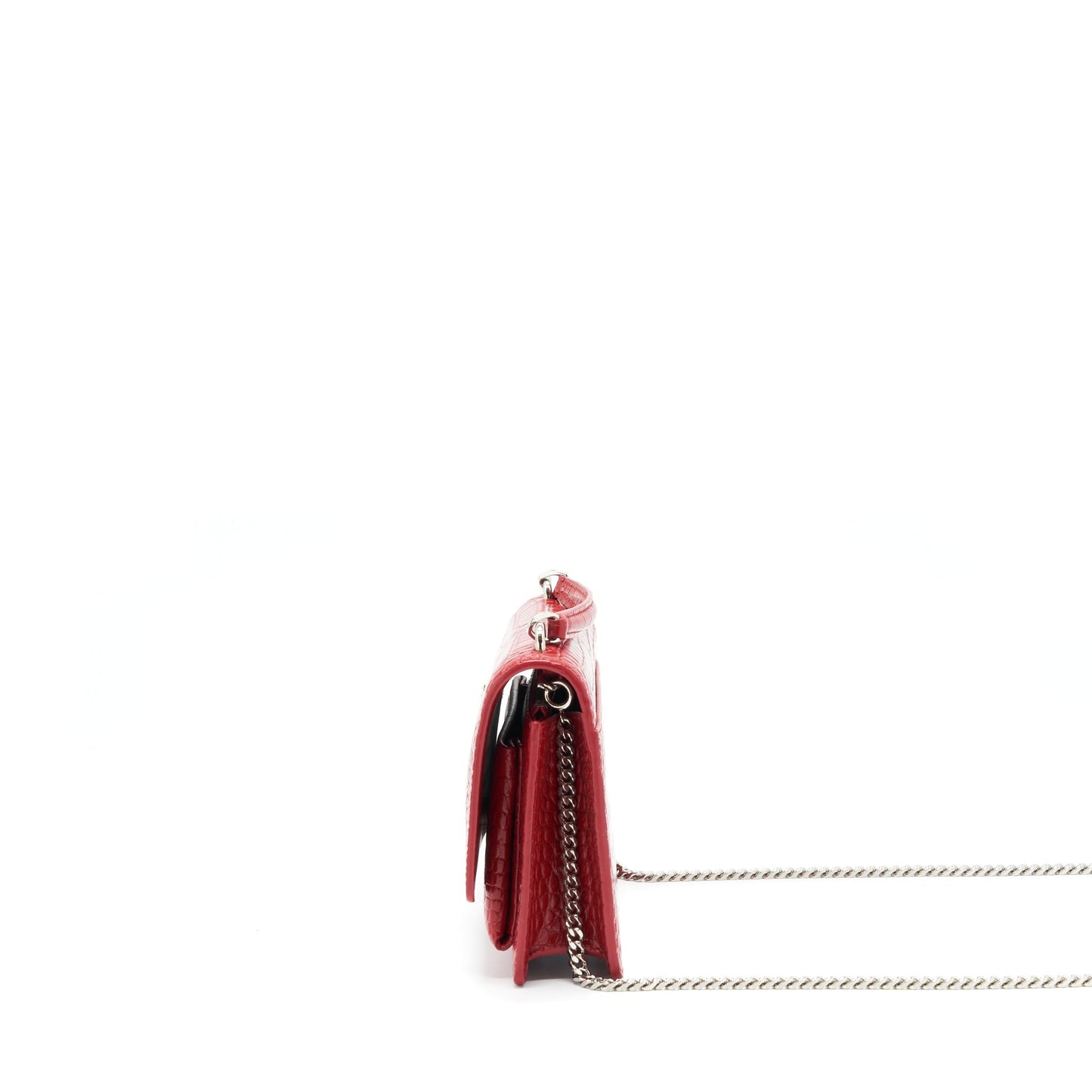 Saint Laurent/ Mini Sunset Crocodile Embossed Red