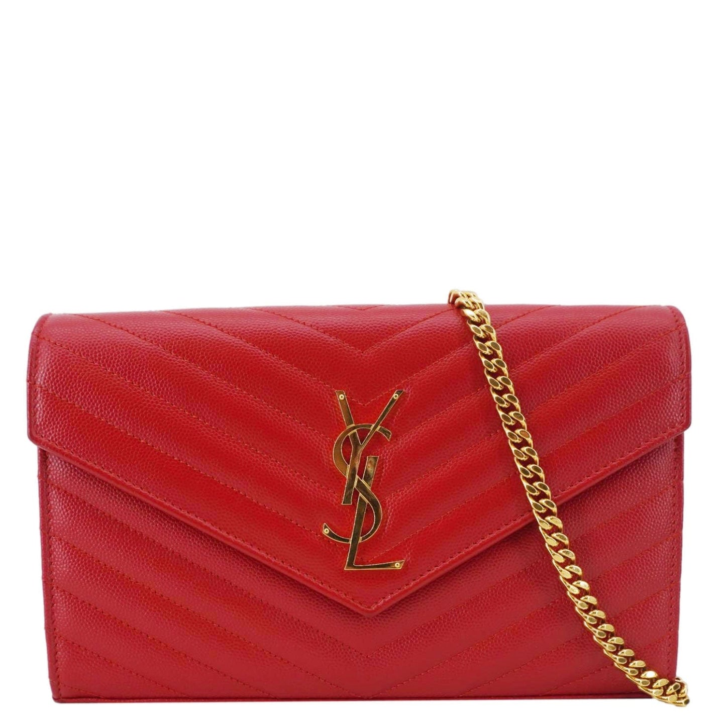 YVES SAINT LAURENT Cassandre Leather Wallet On Chain Crossbody Bag Red