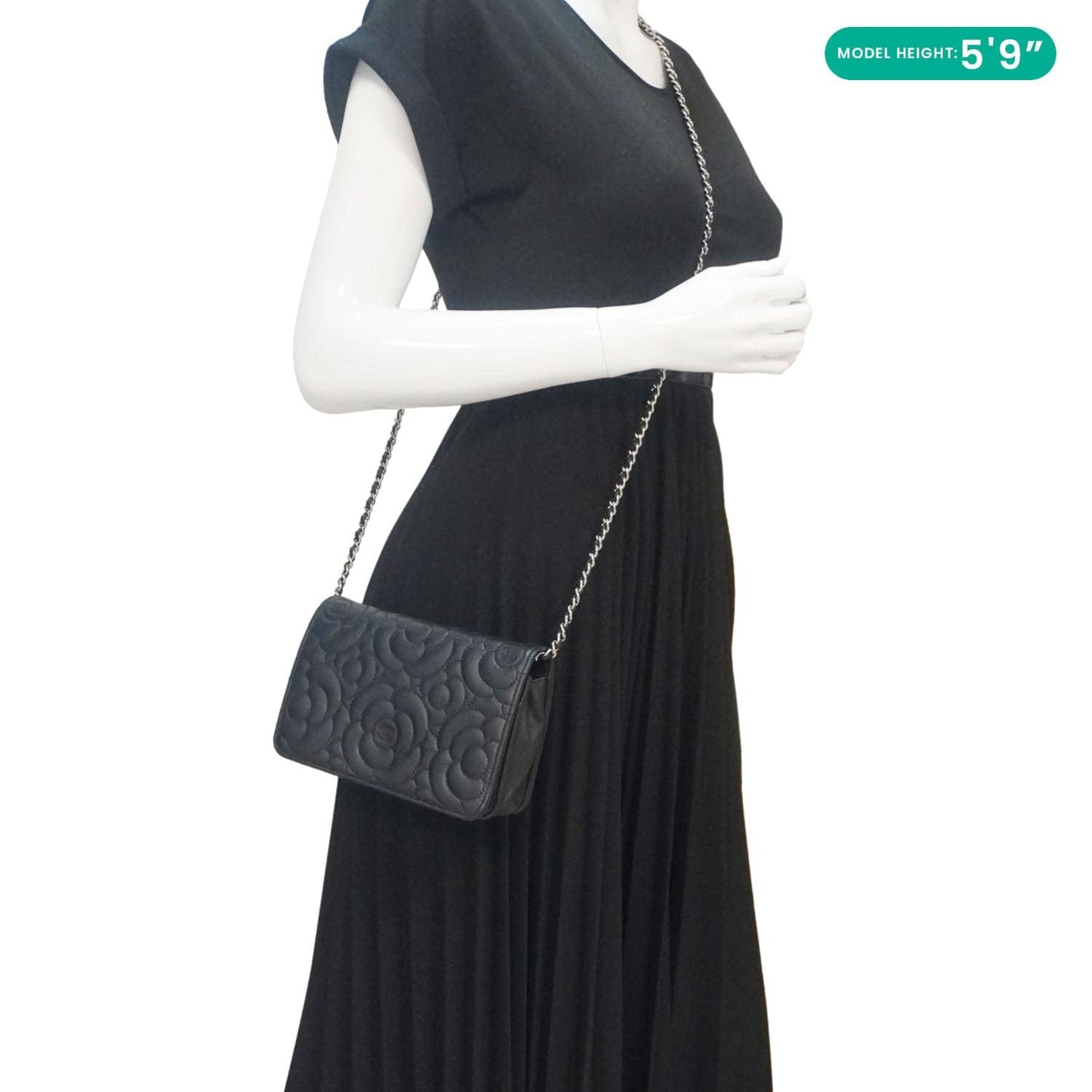Chanel Camellia Caviar Leather Wallet on Chain Shoulder Bag Black