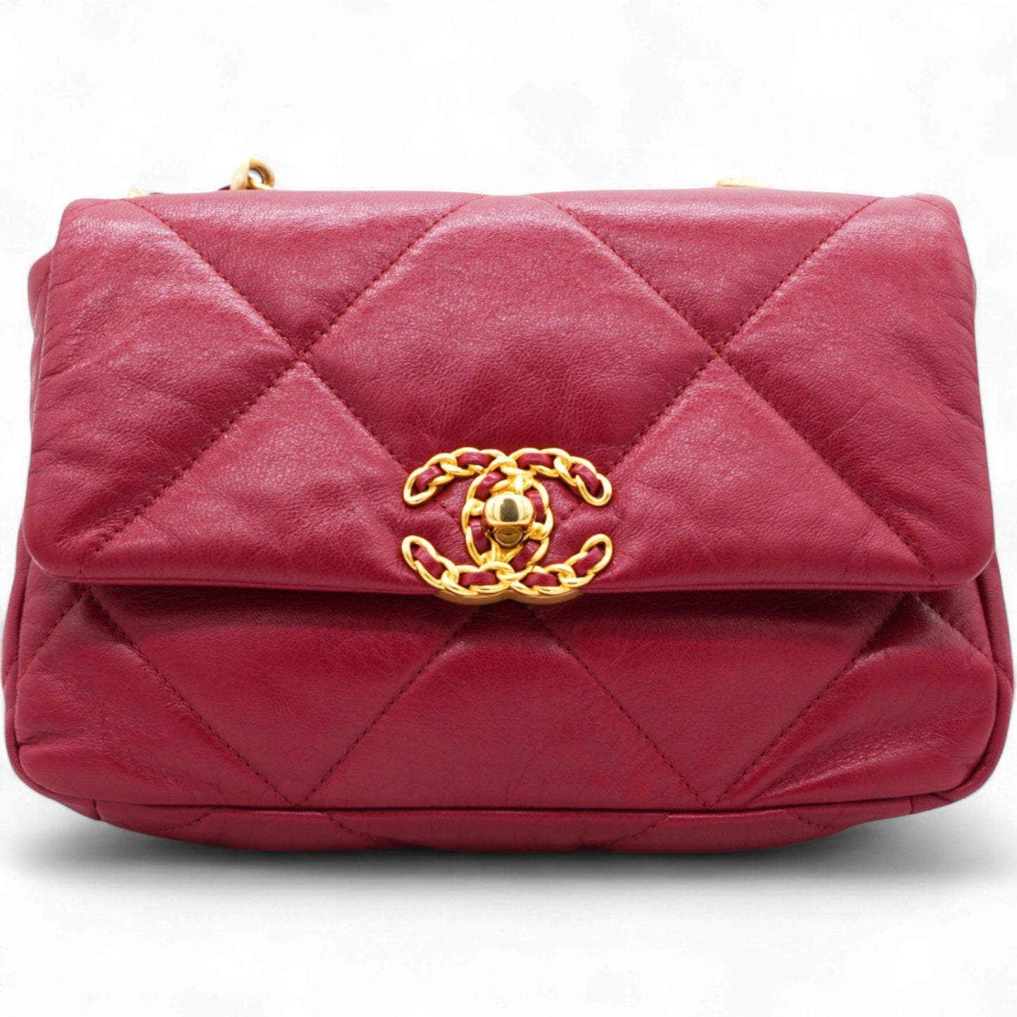 Lambskin Quilted Medium Chanel 19 Flap Red Shoulder Bag