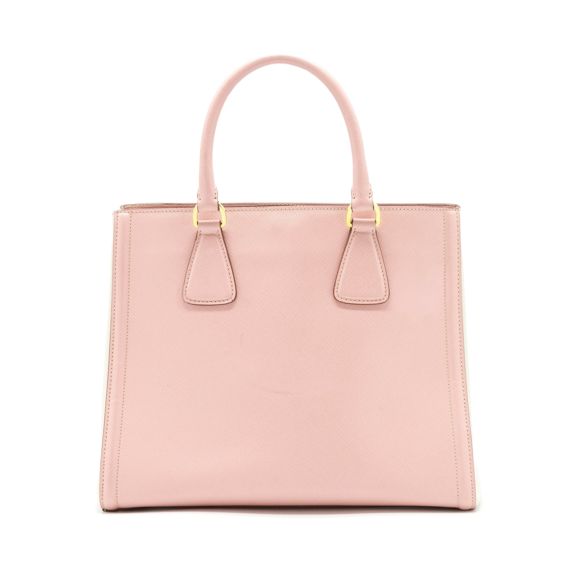 Prada Top Handle Saffiano tote Purse Calfskin Pink/ White