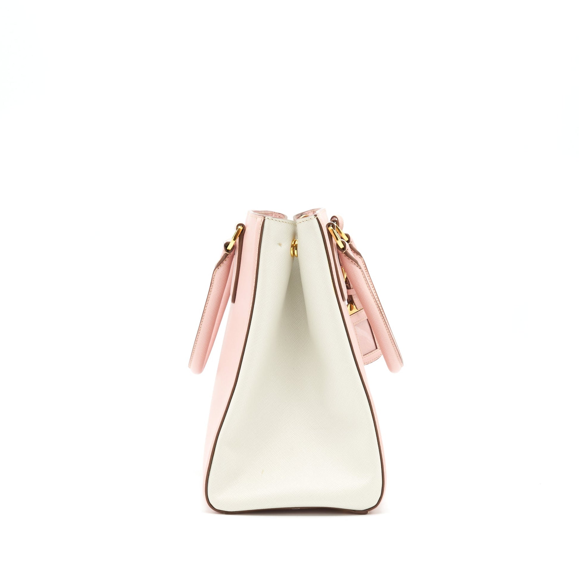 Prada Top Handle Saffiano tote Purse Calfskin Pink/ White