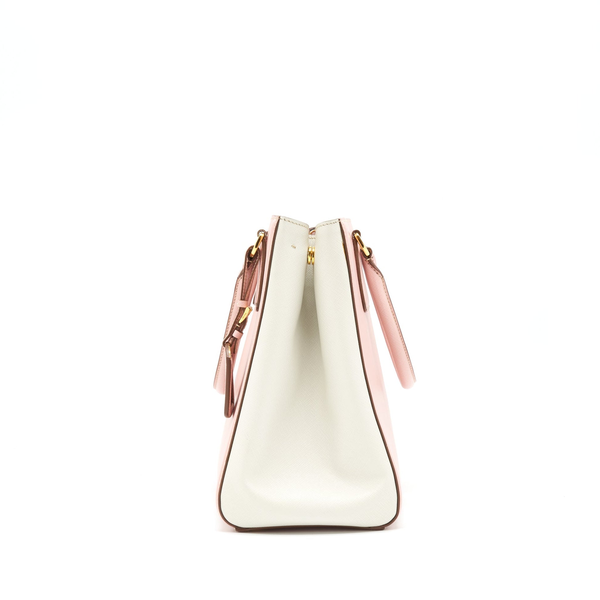Prada Top Handle Saffiano tote Purse Calfskin Pink/ White