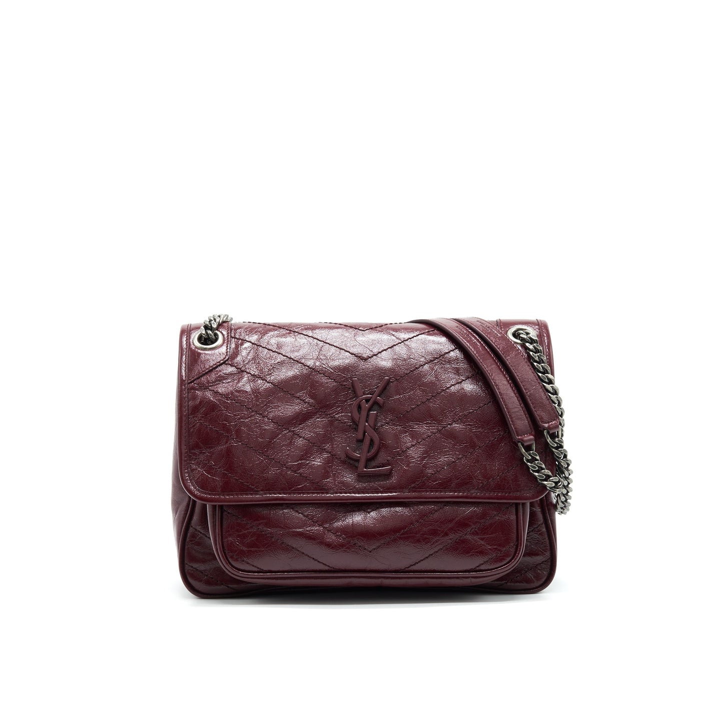Saint Laurent Medium Niki Shinny Leather Burgundy