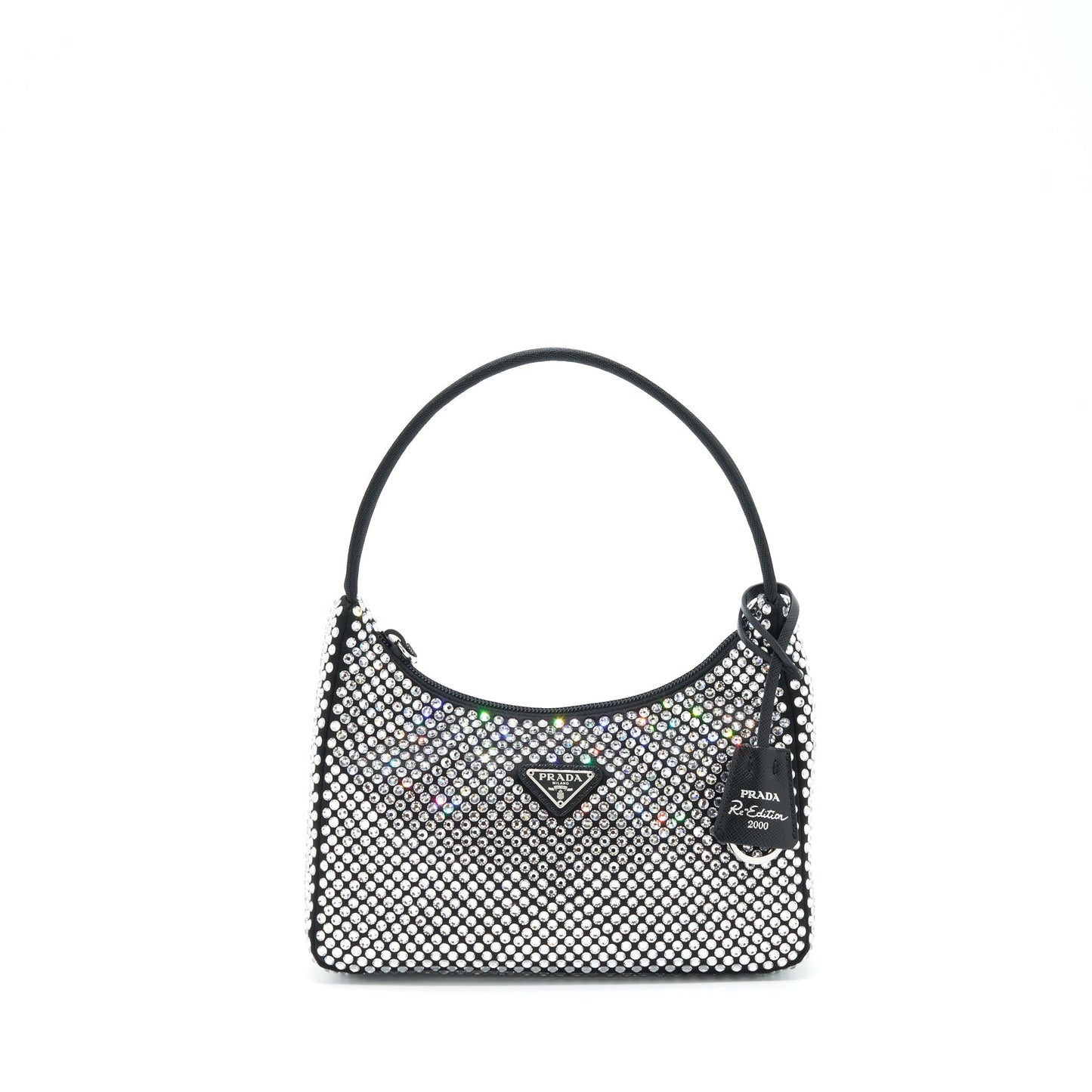 Prada Re-Edition 2000 Crystal Hobo Purse Nylon/Leather Black