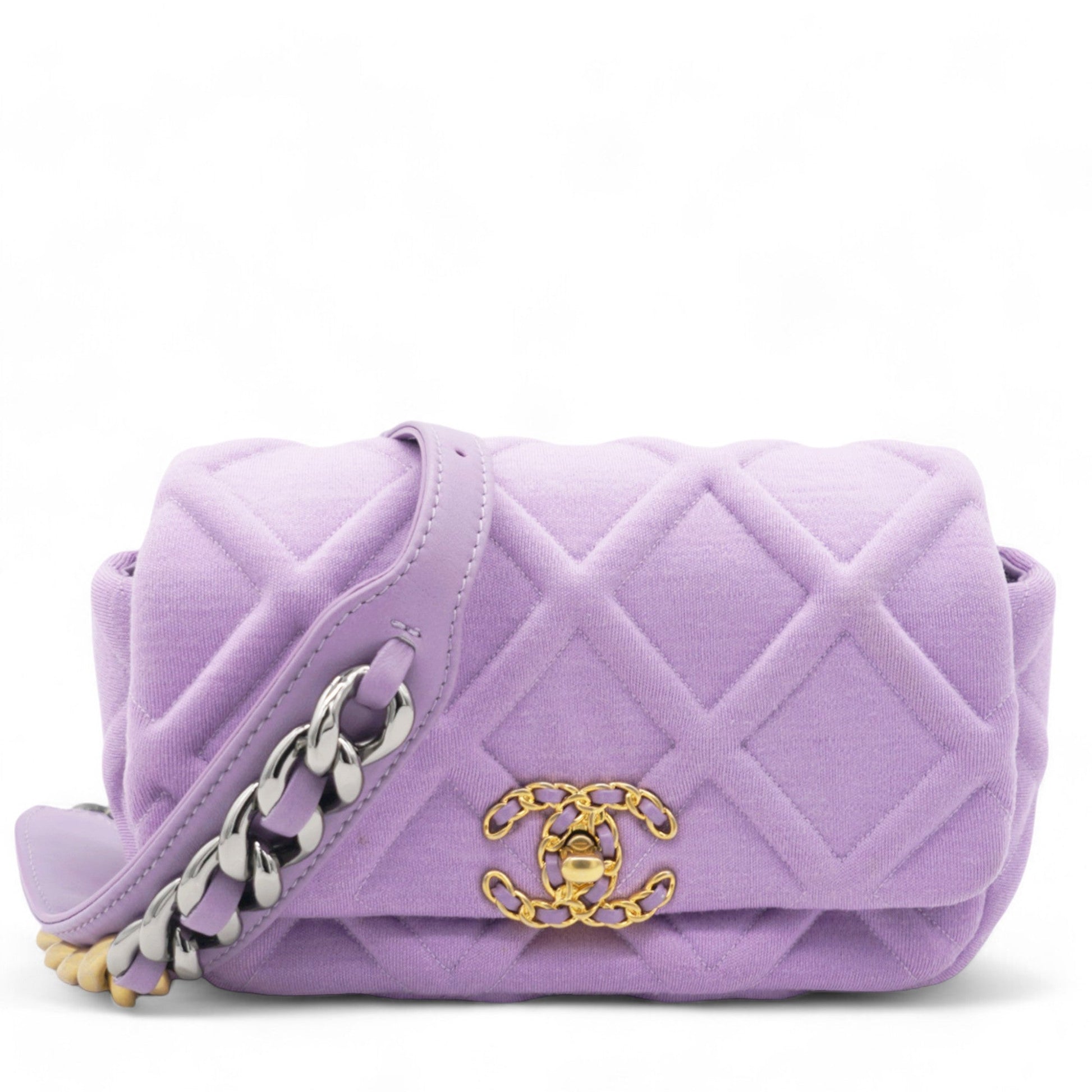 Jersey Lambskin Quilted Medium Chanel 19 Light Flap Purple Shoulder Bag