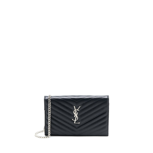Saint Laurent/ Envelop Chain Wallet Grained CalfSkin Black