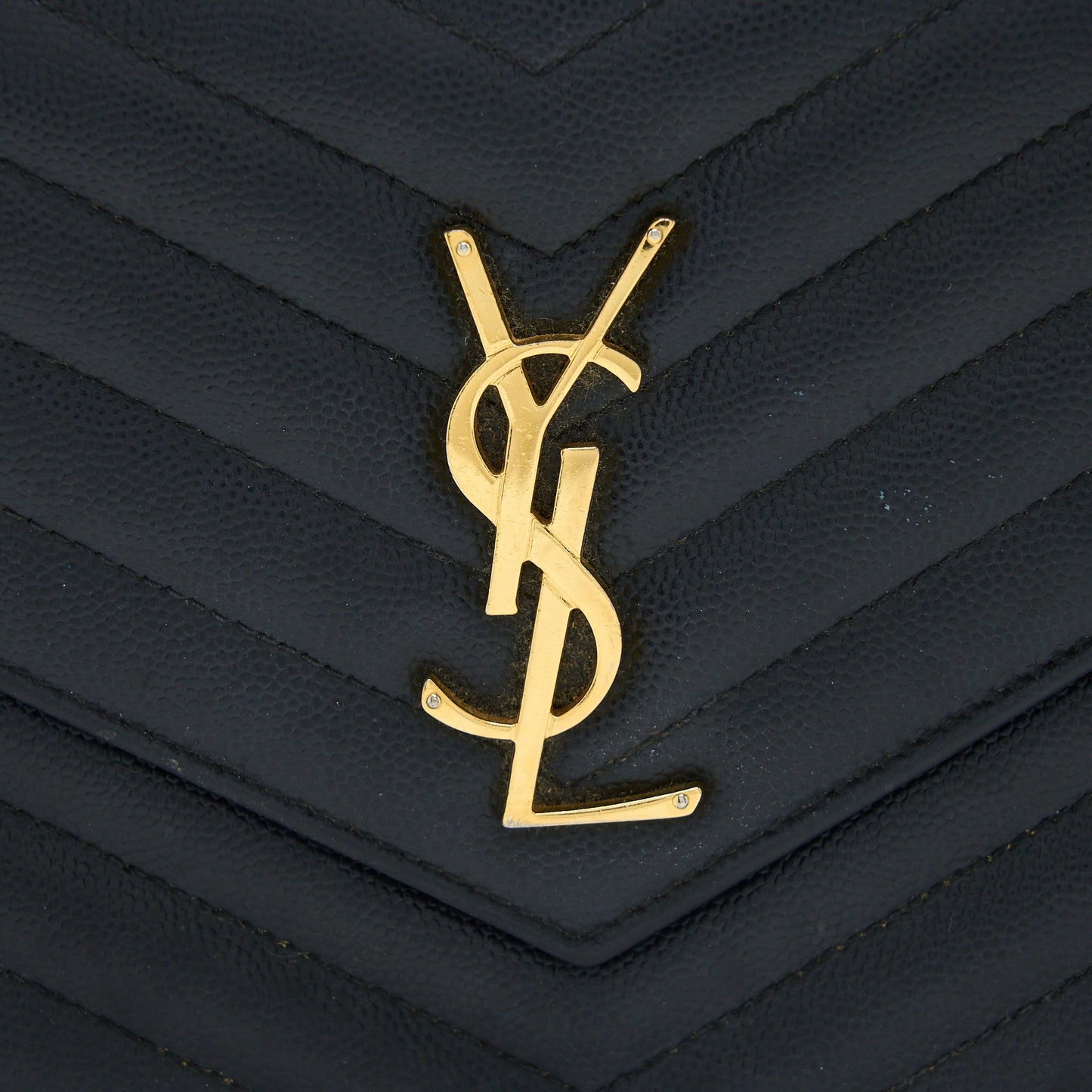 Saint Laurent/ Cassandra Matelasse Envelope Chain Wallet Grained Calfskin Black