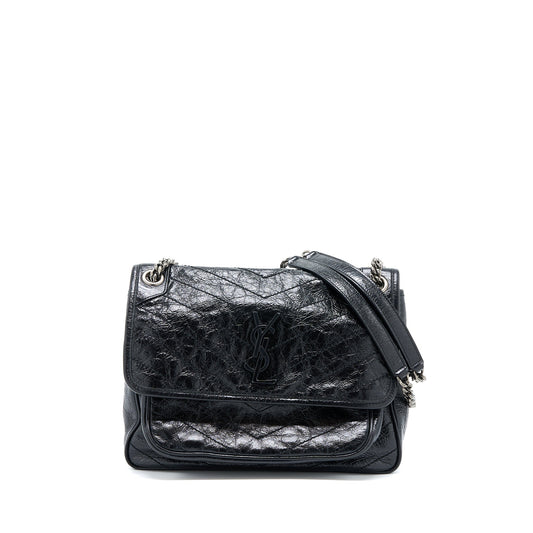 Saint Laurent Niki Aged Calfskin Black With Black And Ruthenium Hardware