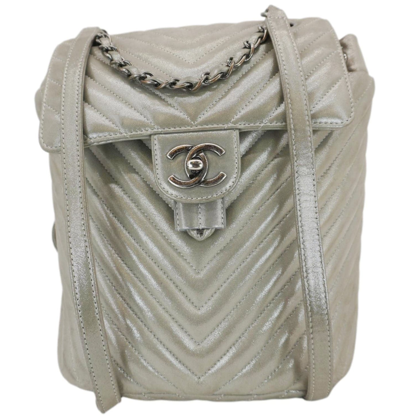 Chanel Urban Spirit Small Chevron Calfskin Leather Backpack Silver