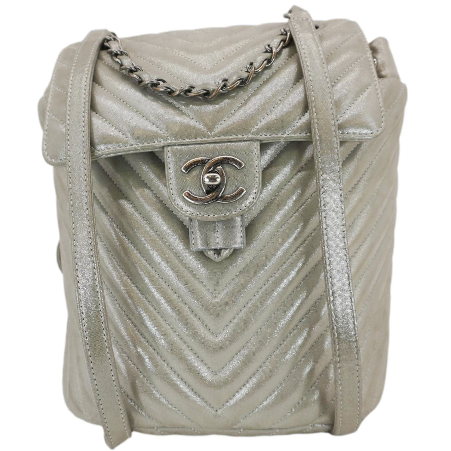 Chanel Urban Spirit Small Chevron Calfskin Leather Backpack Silver