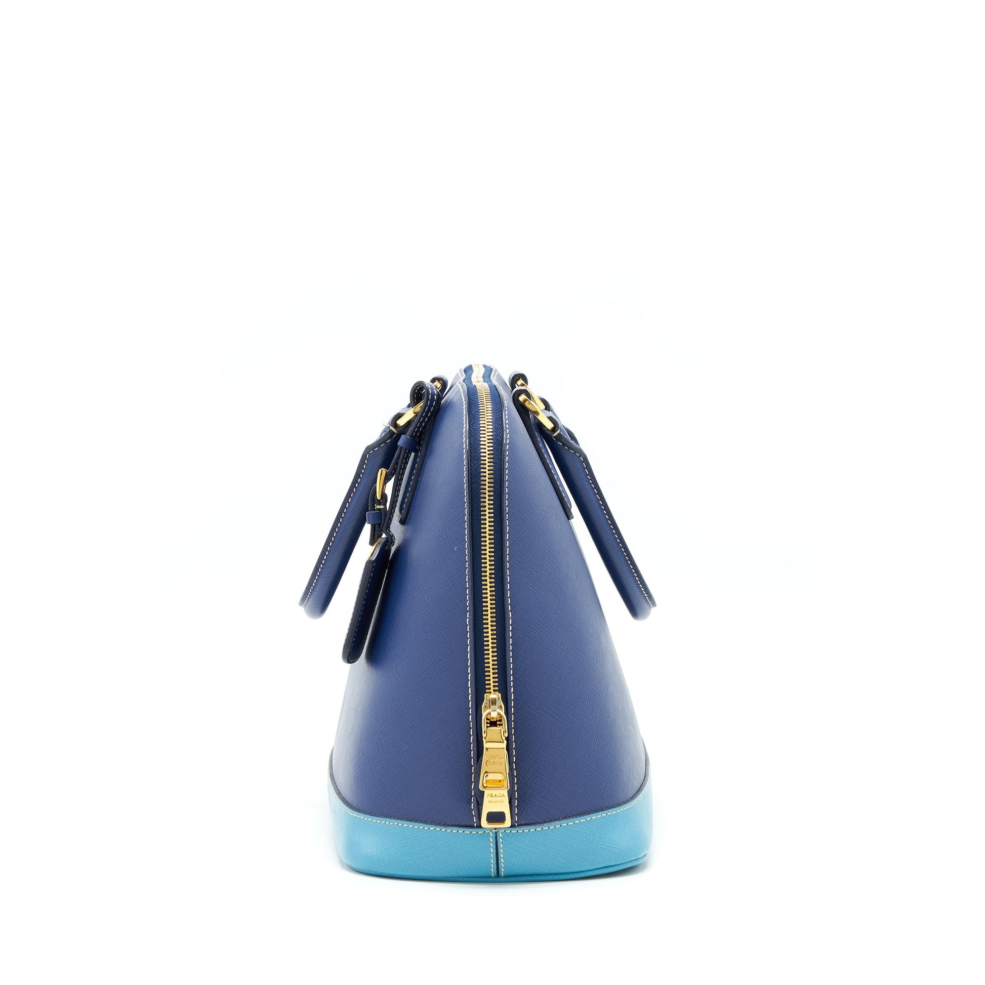 Prada Saffiano Lux Bi Colour Promenade Done Tote Purse Bluette/Turchese Blue