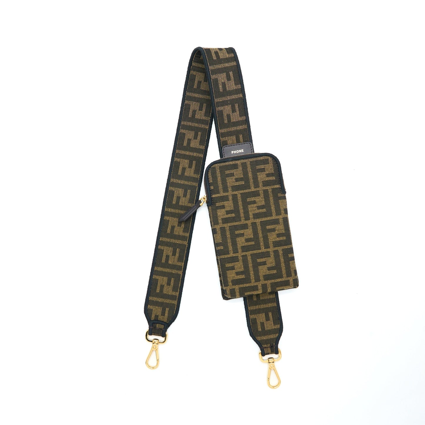 Fendi Purse Strap with Phone Pouch Jacquard Canvas Brown